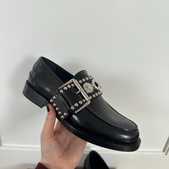 Burberry Marita Loafers Black Buffed Leather Silver Buckle Strap Sz 39 NWB main image 9